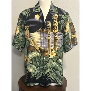 VTG Hawaiian Togs Tiki Hula Girl Button-front Hawaiian Rayon CAMP Shirt sz L/XL